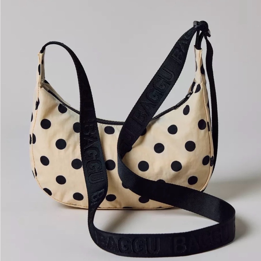 BAGGU X UO Beige & Black Polka Dot Small Crescent Crossbody Bag NEW NWT